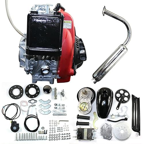 Motorized Bicycle Kit 49CC 4-Stroke Gas Petrol Bike Engine Air-Cooled System Single Cylinder Belt Drive Scooter Engine Conversion Kit for Normal 28” V Frame Bike and 26” ATV Bikes