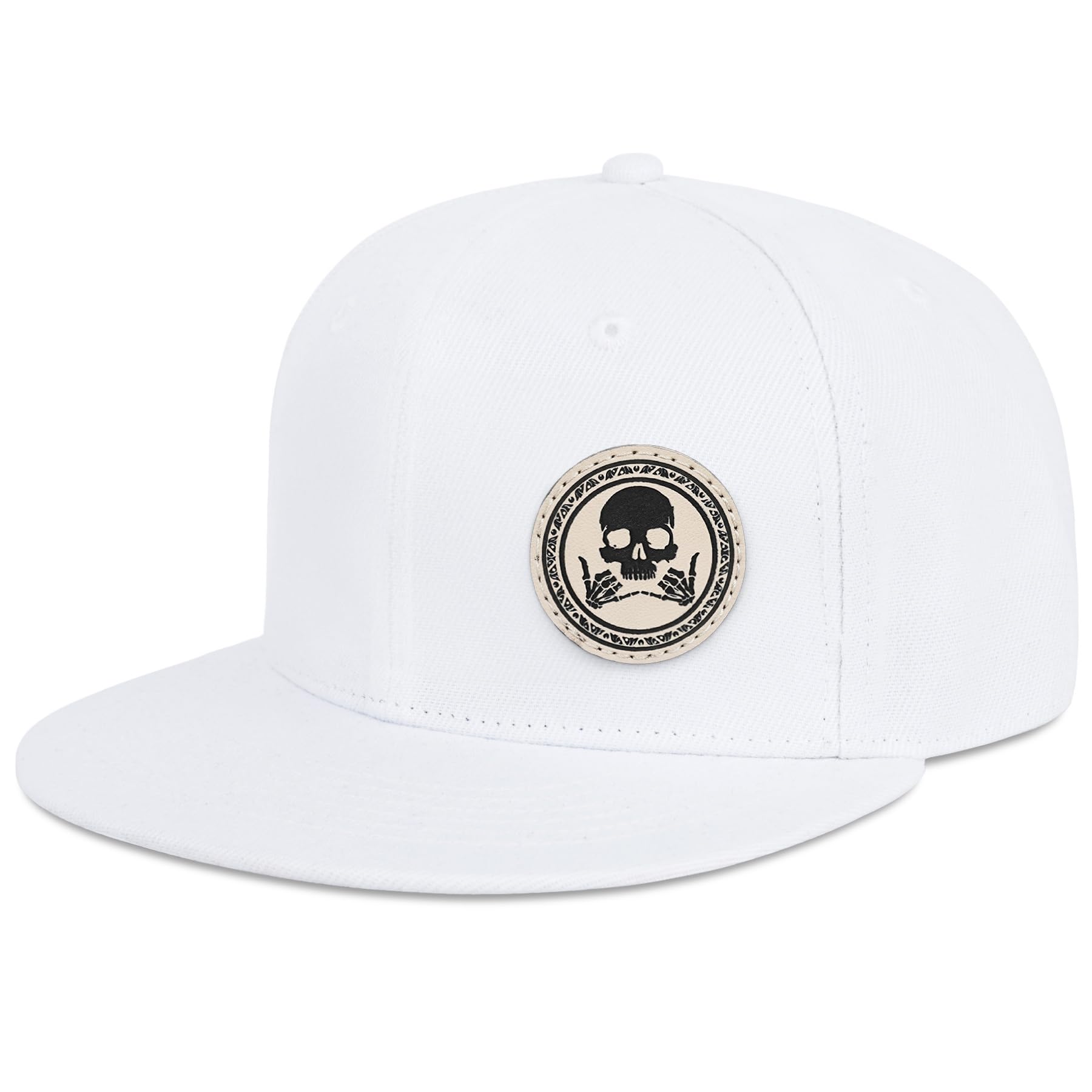 Flat Brim Hats for Men - Gothic Style Skull Hat Leather Pattern - Hip-Hop Snapback Hat Skeleton Hats for Men
