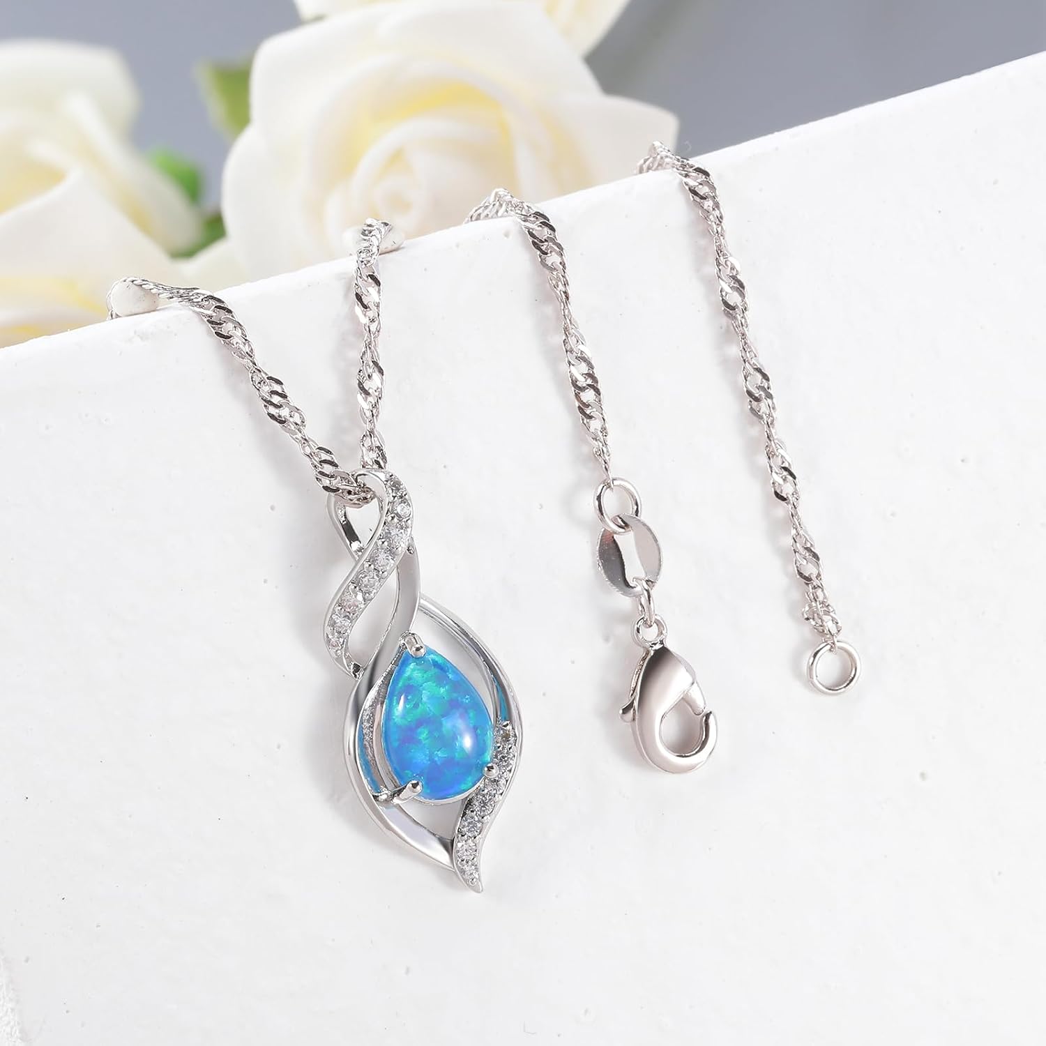 CiNily Opal Necklace for Women Teen, Silver Plated Dainty Pendant Necklace Gemstone Necklaces Opal Jewelry Gifts - Image 5