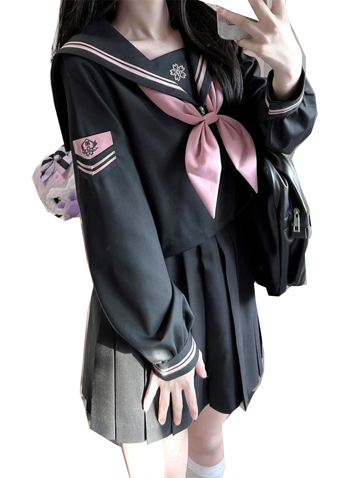 ちゃちゃ様★専用リカちゃん 黒長袖セーラー服／JK半袖制服 セット wjk3701.jpg