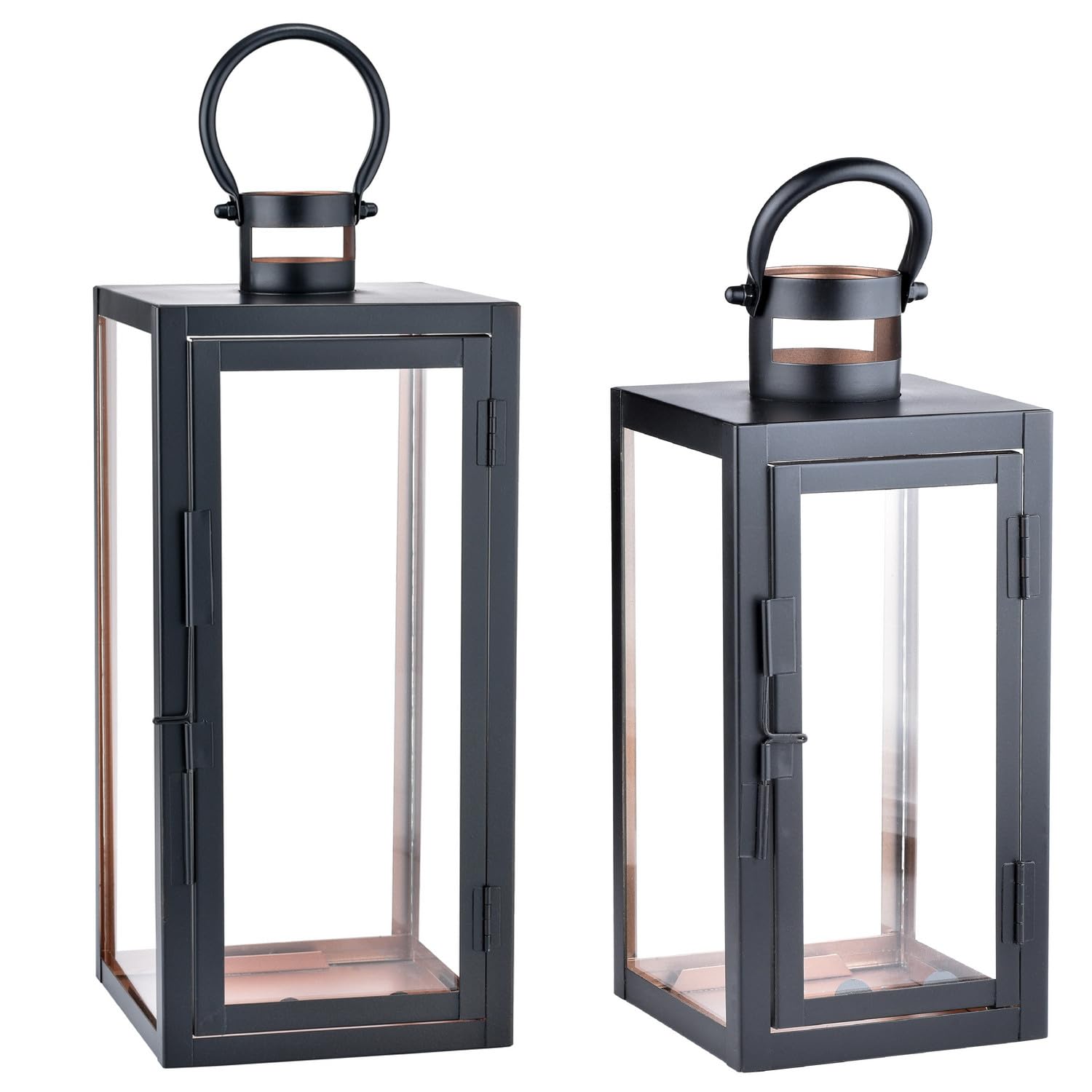 2er Set Moderne Laterne Marra aus Metall und Glas schwarz 39 cm Deko