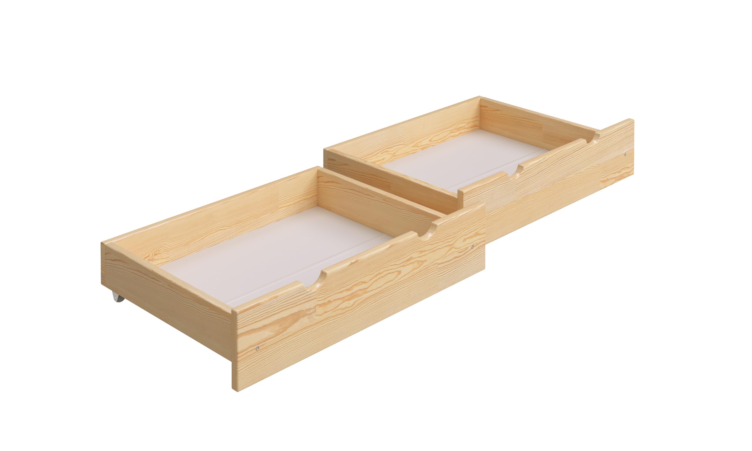 Caissons de rangement sous lit en pin massif YOUKO x2 avec tiroirs sur roulettes et fond MDF
