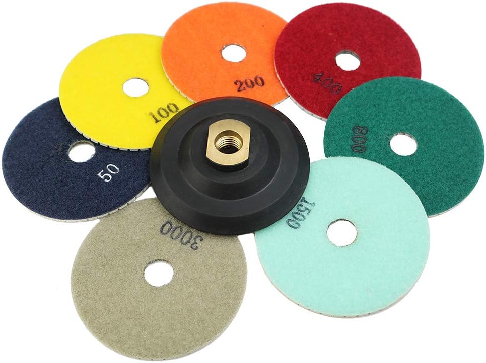 4 Inch Diamond Polishing pad Wet/Dry 100mm Grinding Disc for Marble Granite Countertop Travertine Terrazzo with 5/8''-11 Thread Rubber Backer