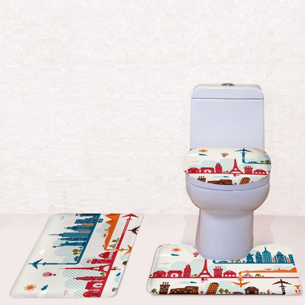 Set of 3PCS Safe Slip Resistant Flannel Bath Mat with Toilet Rug & Seat Cover Entrance Door Bathroom Coffee Study Kitchen Bed Decor Christmas #2 Bath | Bathmats Rugs & Toilet Covers