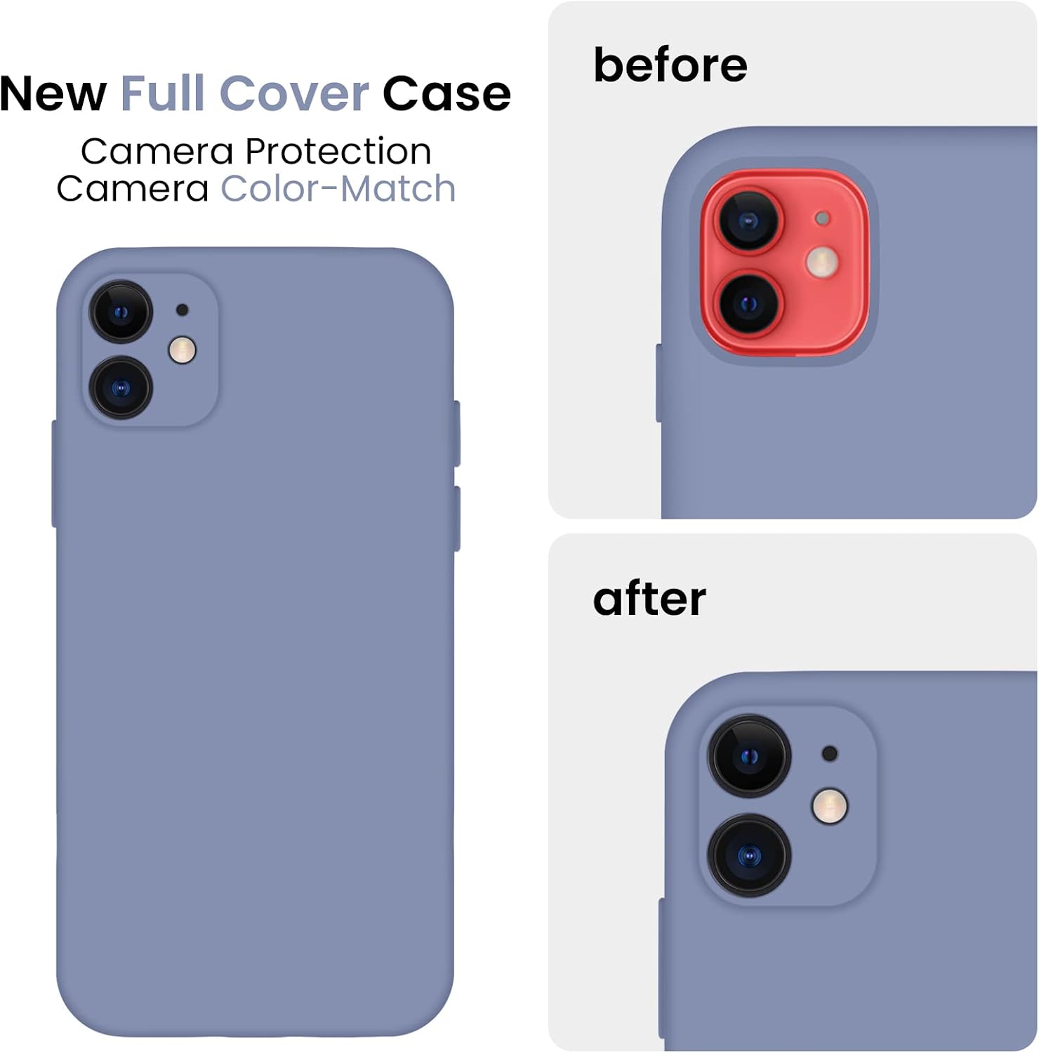 FireNova for iPhone 12 Phone Case, Silicone Upgraded [Camera Protecion] Case with Soft Anti-Scratch Microfiber Lining, 6.1 inch, Lavender Gray