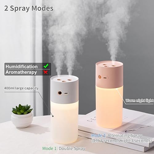 Miniatura 2 de HODEMI Humidificador pequeño portátil - Humidificadores de niebla fría con protección contra escasez de agua, luz nocturna cálida, mini