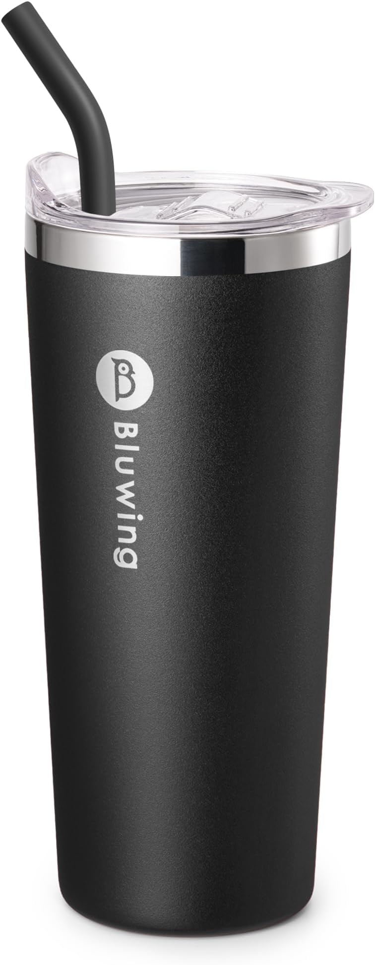 24 oz Insulated Tumbler with Lid and Straw, Stainless Steel Coffee Tumbler for Women Vacuum Insulated Coffee Mug, Sweat Proof (Black)