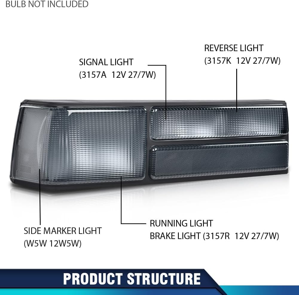 PIT66 Tail lights w/o Bulbs Pair Compatible with Ford Mustang 1987-1993 E7ZZ13405A, E7ZZ13404A, FO2800168, FO2801168 Smoky Lens Black Housing Rear Tail Lamp Lights Assembly