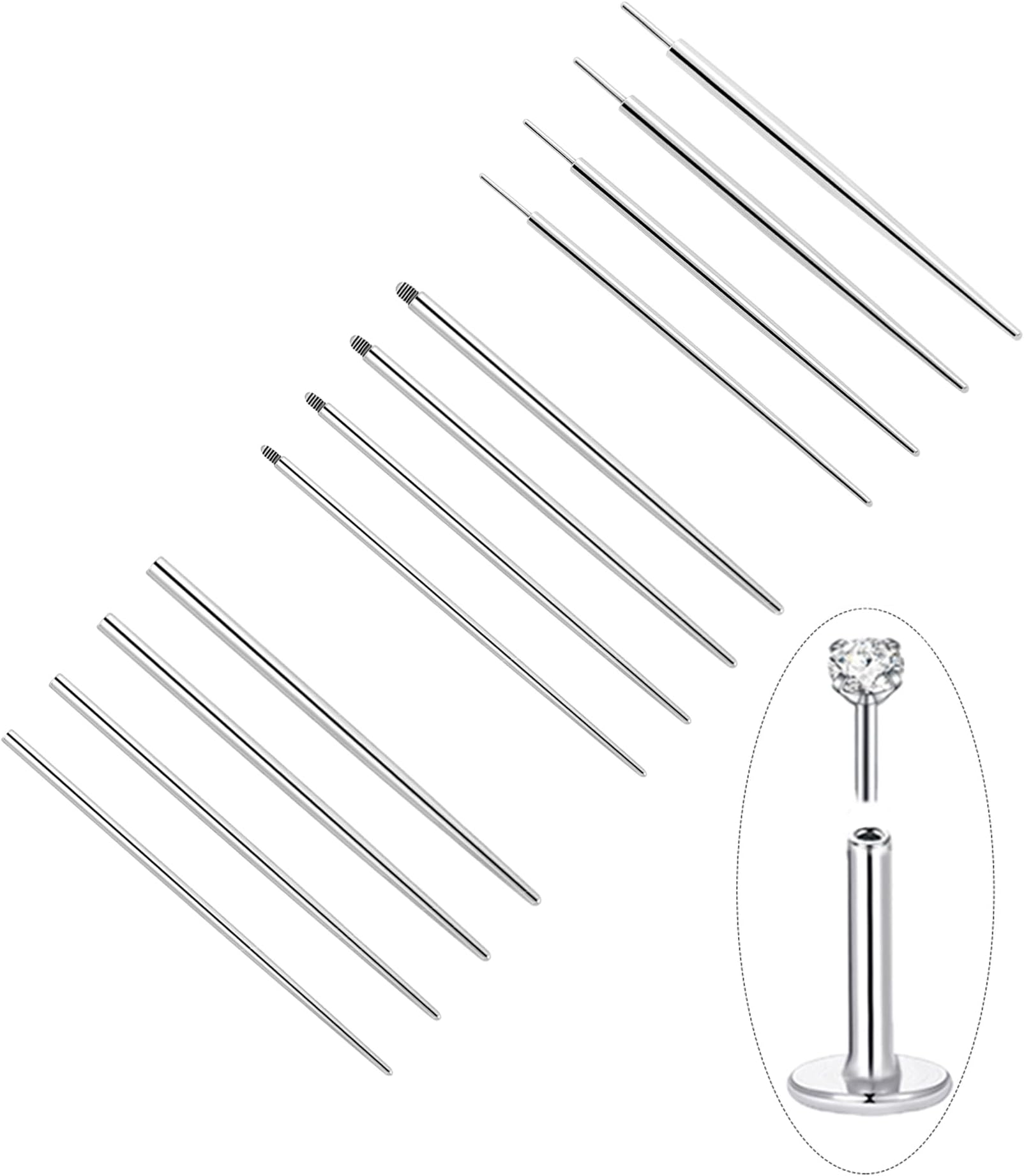 Piercing Taper Ball Grabber Tool for Changing Jewelry 14G 16G 18G 20G Stainless Steel Threadless Push In Insertion Pins Flat Back Earrings Applicator External Internal Thread for Ear/Nose/Lip
