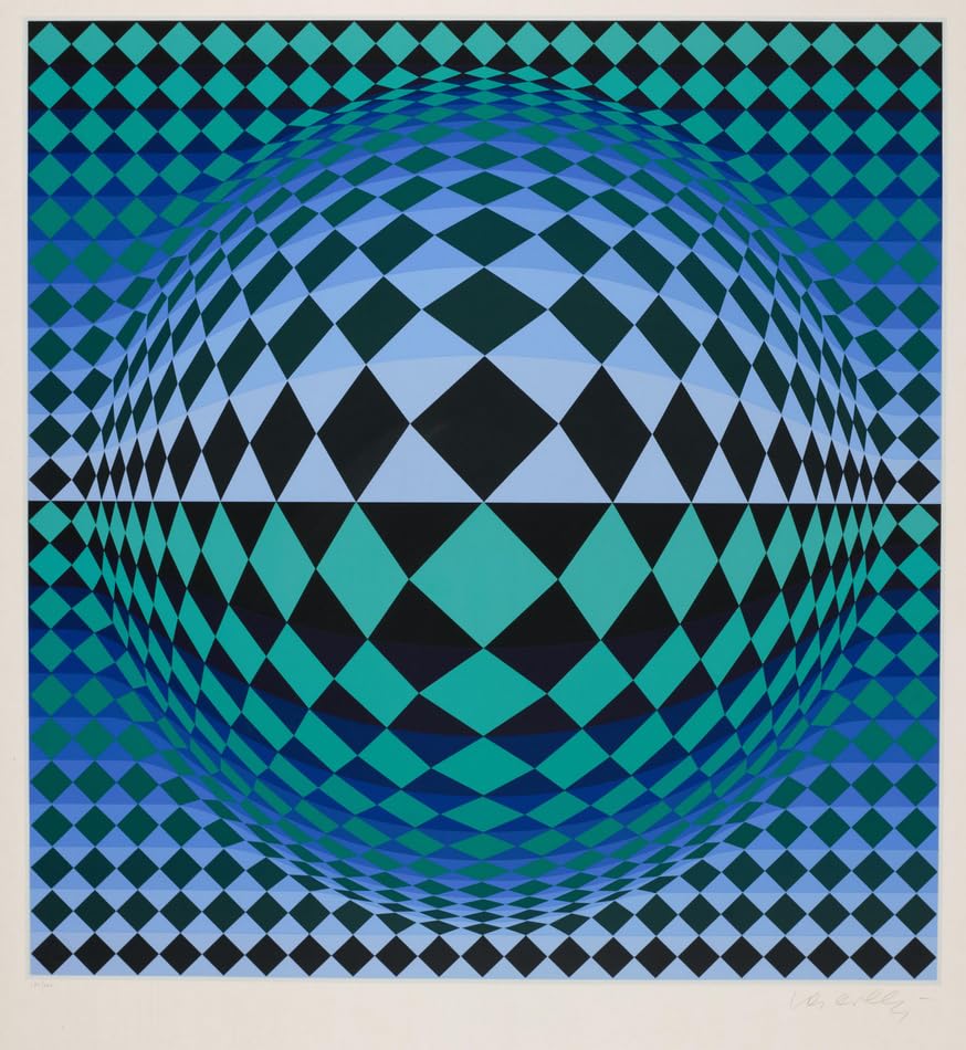 Impression sur toile Victor Vasarely Rond affiche abstraite de haute qualité bleue 60x60cm
