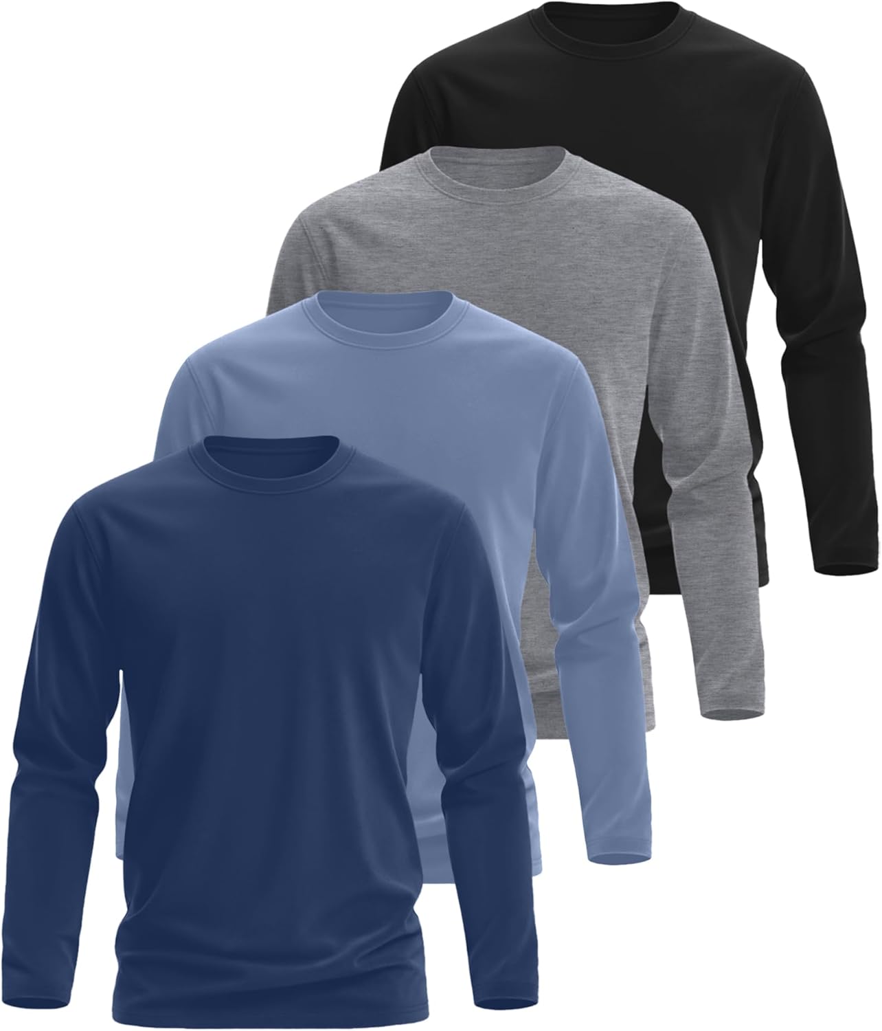 August Alley 4 Pack Mens Long Sleeve Shirts Crew Neck Thermal T-Shirt Thick Comfortable Sweatshirt Casual Pullover Basic Tops