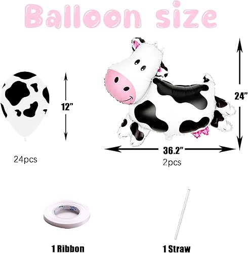 Miniatura 2 de Stcomart 6 globos impresos de vaca, decoraciones de tercer cumpleaños, globo blanco y negro con el número 3 de vaca para niños, fiesta temática de