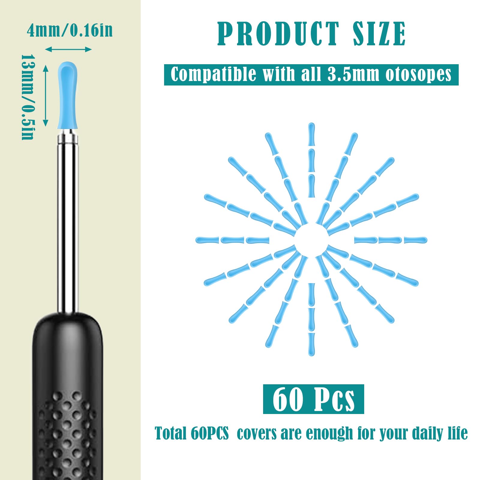 60 Pieces Ear Wax Removal Replacement Tips for Ear Camera, Replacement Tips Ear for Wet/Dry Ear Wax Cleaning - Ear Spoons Accessories Set for Teens Adults