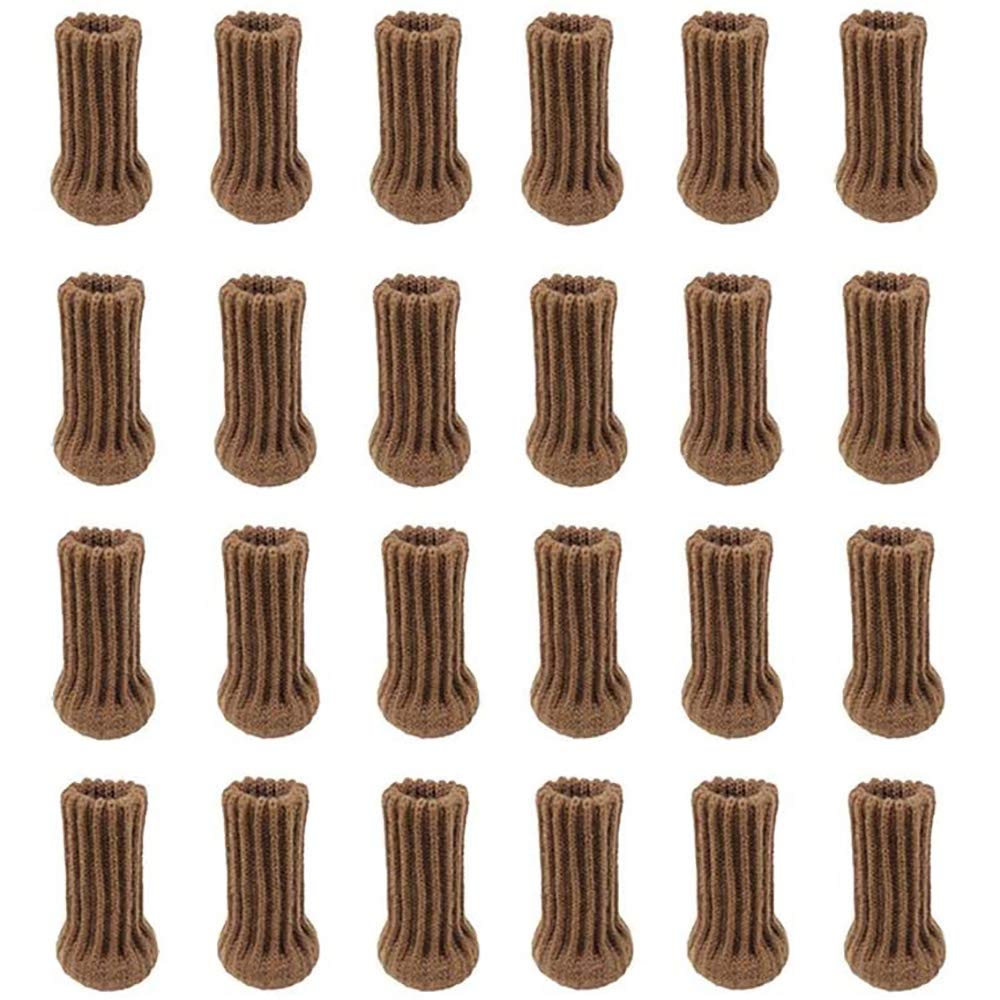 Pofet Coffee 24Pcs Chair Leg Socks Furniture Leg Socks Knitted Furniture Caps Set Non-Slip Chair Leg Floor Protectors Chair Feet Covers Coffe