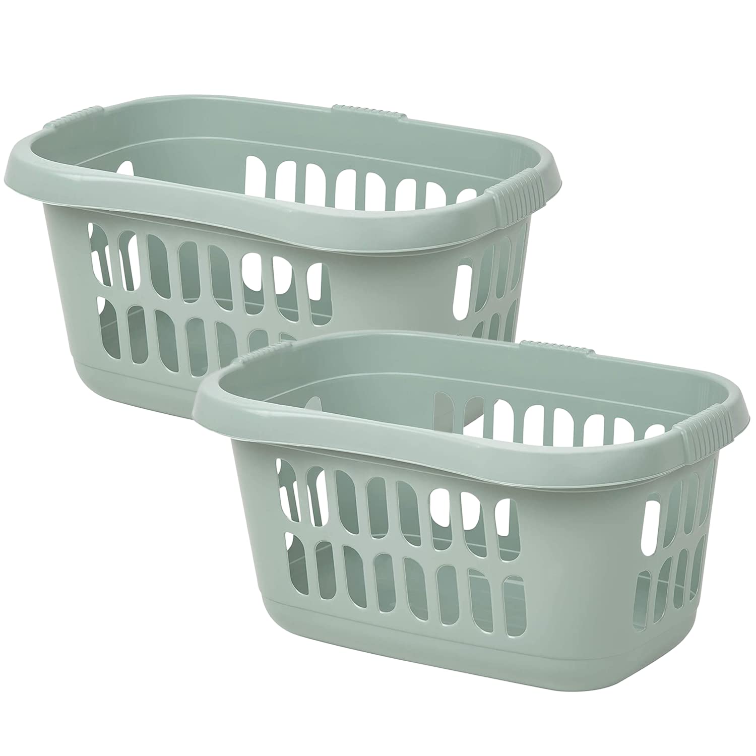 JMS we create Smile (Set of 2) - Plastic Hipster Rectangular Laundry Baskets for Washing Clothes Linen Storage Basket Tidy Organiser for Bathroom, Laundry Room, Kids Nursery (Silver Sage)