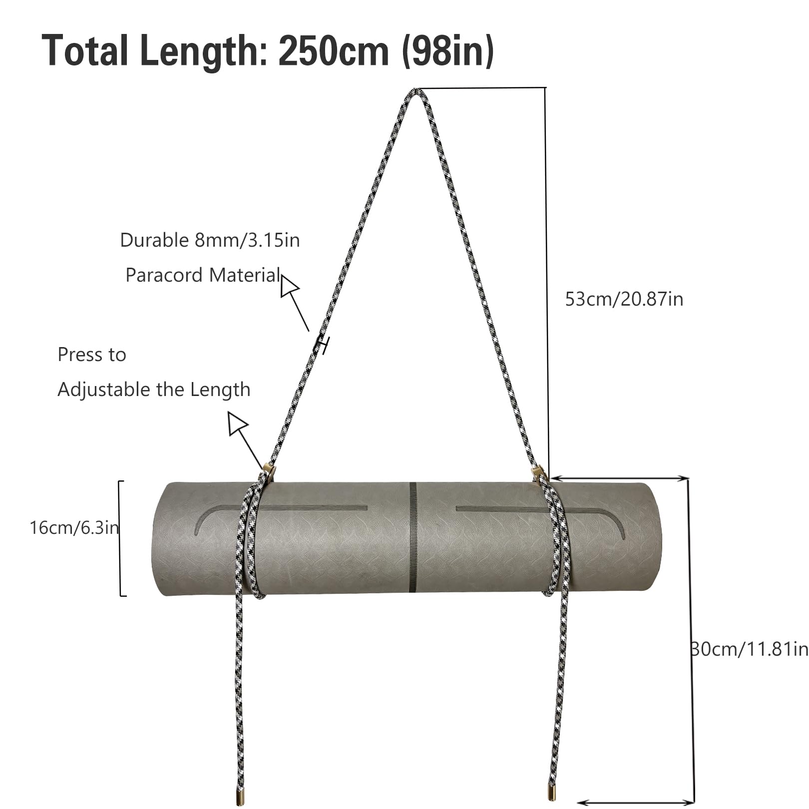 DAOSUN Correa para esterilla de yoga, soporte de cuerda de paracaídas ajustable de 8 mm para llevar esterillas de yoga, almohadillas de camping y mantas (solo correa)