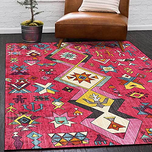 Tapis géométrique rétro rouge et vert aux finitions douces et denses - 2