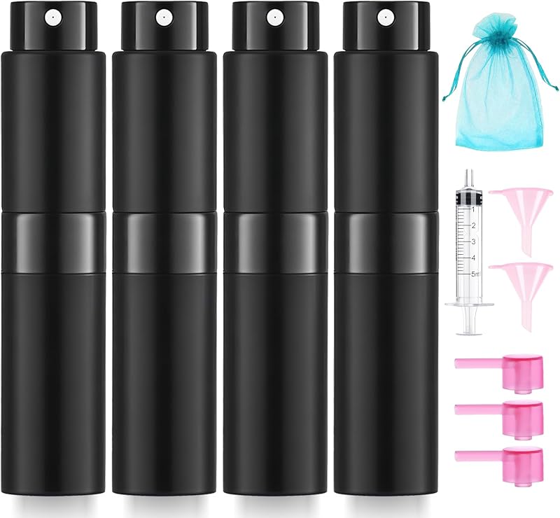 DPLASKA Frasco Atomizador Recarregável para Perfume 8 mL, 4 Unidades, Preto