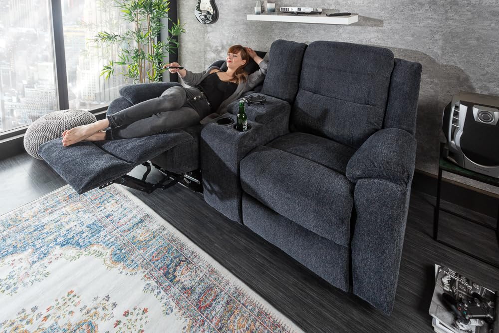 invicta INTERIOR Exklusiver 2er Kino Sessel Hollywood dunkelgrau Fernsehsessel Kinositze Heimkino Liegesessel verstellbar mit Getränkehalter Cupholder