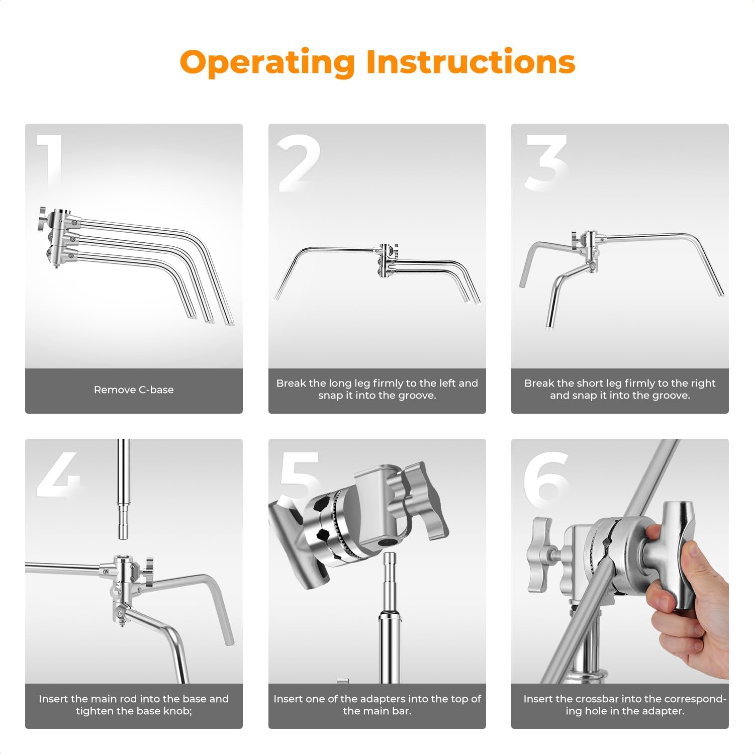 K&F CONCEPT Heavy Duty C Stand 10.8ft/330cm with Holding Arm Sandbag, 2*Grip Head Stainless Steel Photography Light Stand C-Stand Sturdy for Studio Monolight, Softbox, Reflector