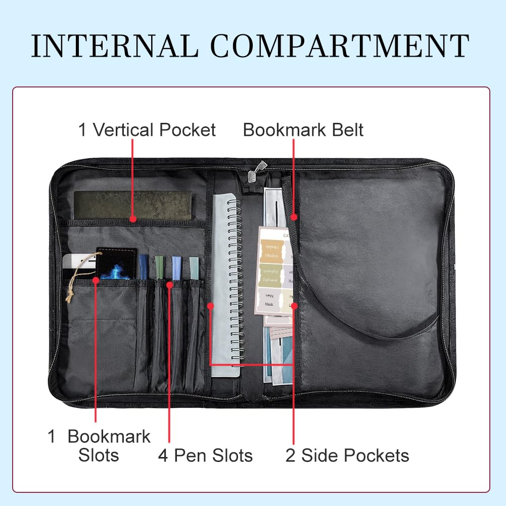Hobbspring Bible Cover Case for Men Women Cross Book Cover with Bookmark Fluorescent Flame Special Carrying Bible Cases with Handle and Zipper PU Leather Storage Bags for Adults Students(Blue Black) - Image 3