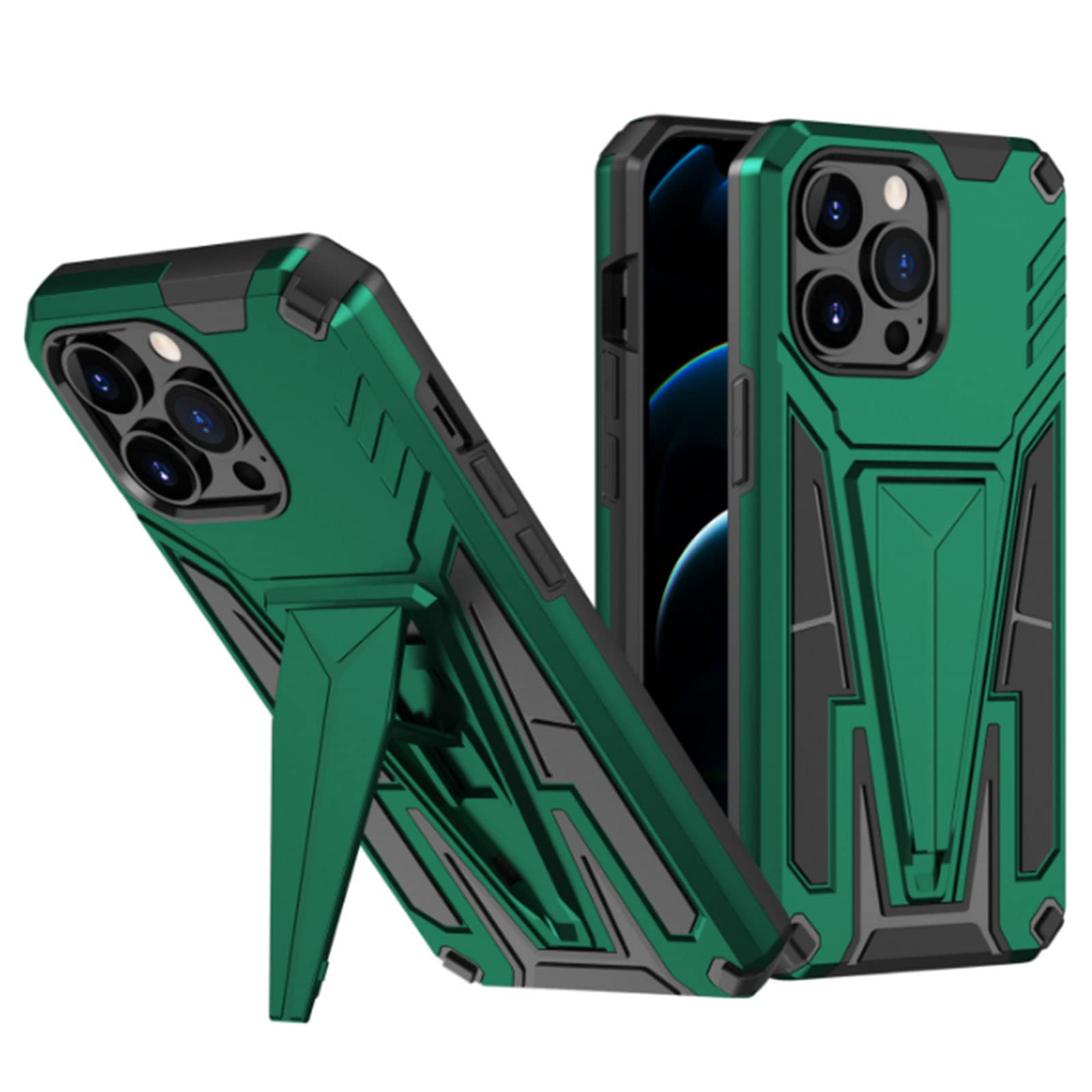 Etui do iPhone 13 Pro Max/13 Pro/13/13 mini, odporne na wstrząsy twarde silikonowe etui ochronne z podpórką, kompatybilne z magnetycznym uchwytem samochodowym, zielone, 13 Pro 6,1"