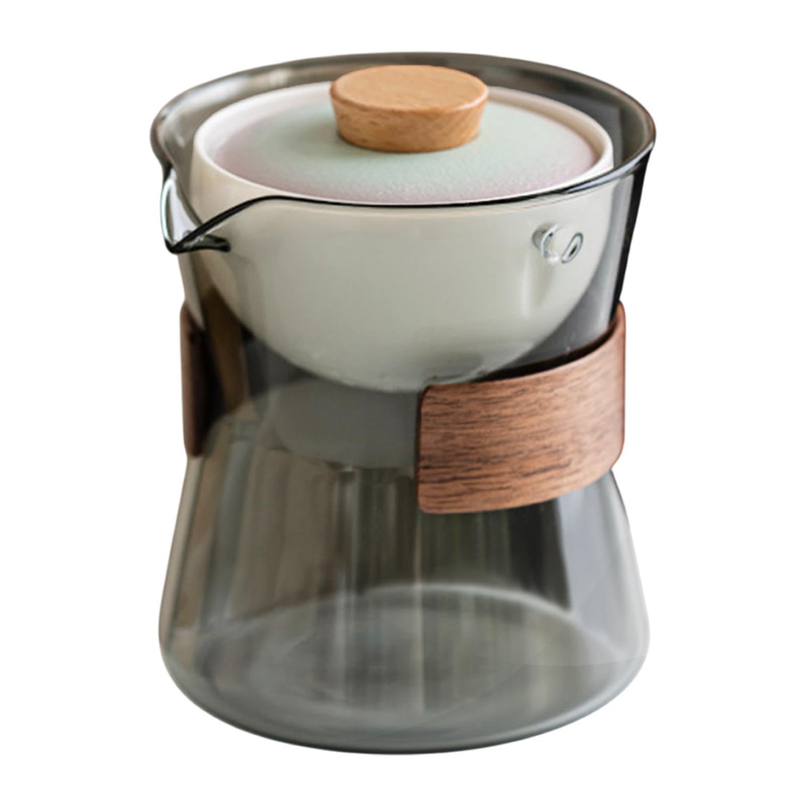 Milageto Tetera de Vidrio, Tetera de y florecientes, vajilla, Tetera portátil extraíble, Tetera Gong Fu para Camping, Viajes, hogar, Tapa Gris Degradado