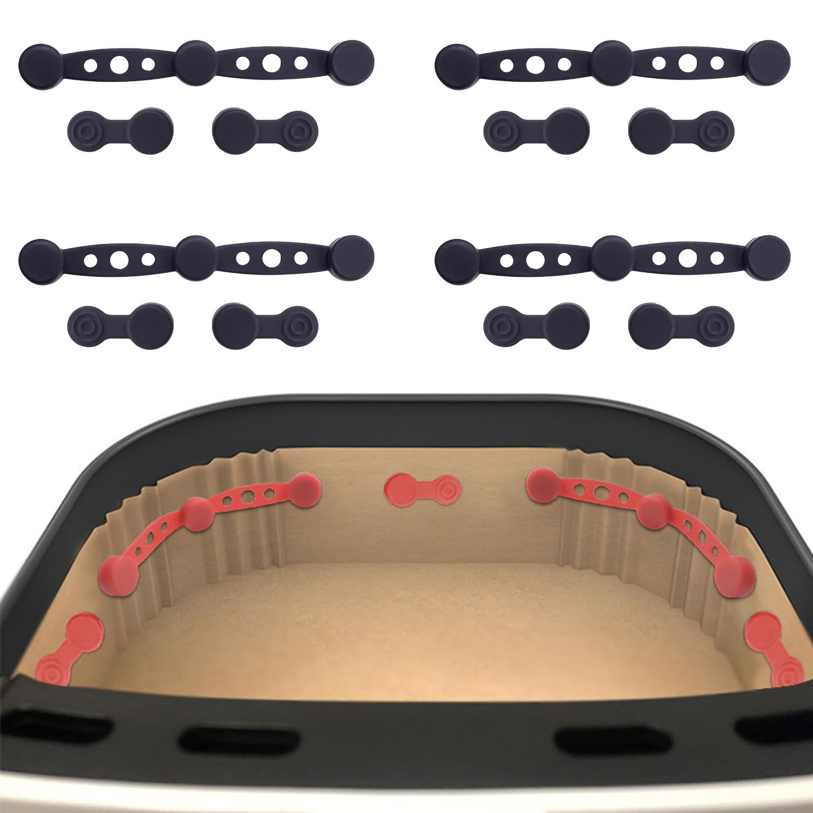 Air Fryer Magnet Silicone Buckle, Air Fryer Magnet Silicone Buckle Set for Prevents Paper From Covering Food & Touching Heating Element, Secure Cooking-3/4 Mix Set, Prevent Paper To Burn (BLACK,4 PCS)