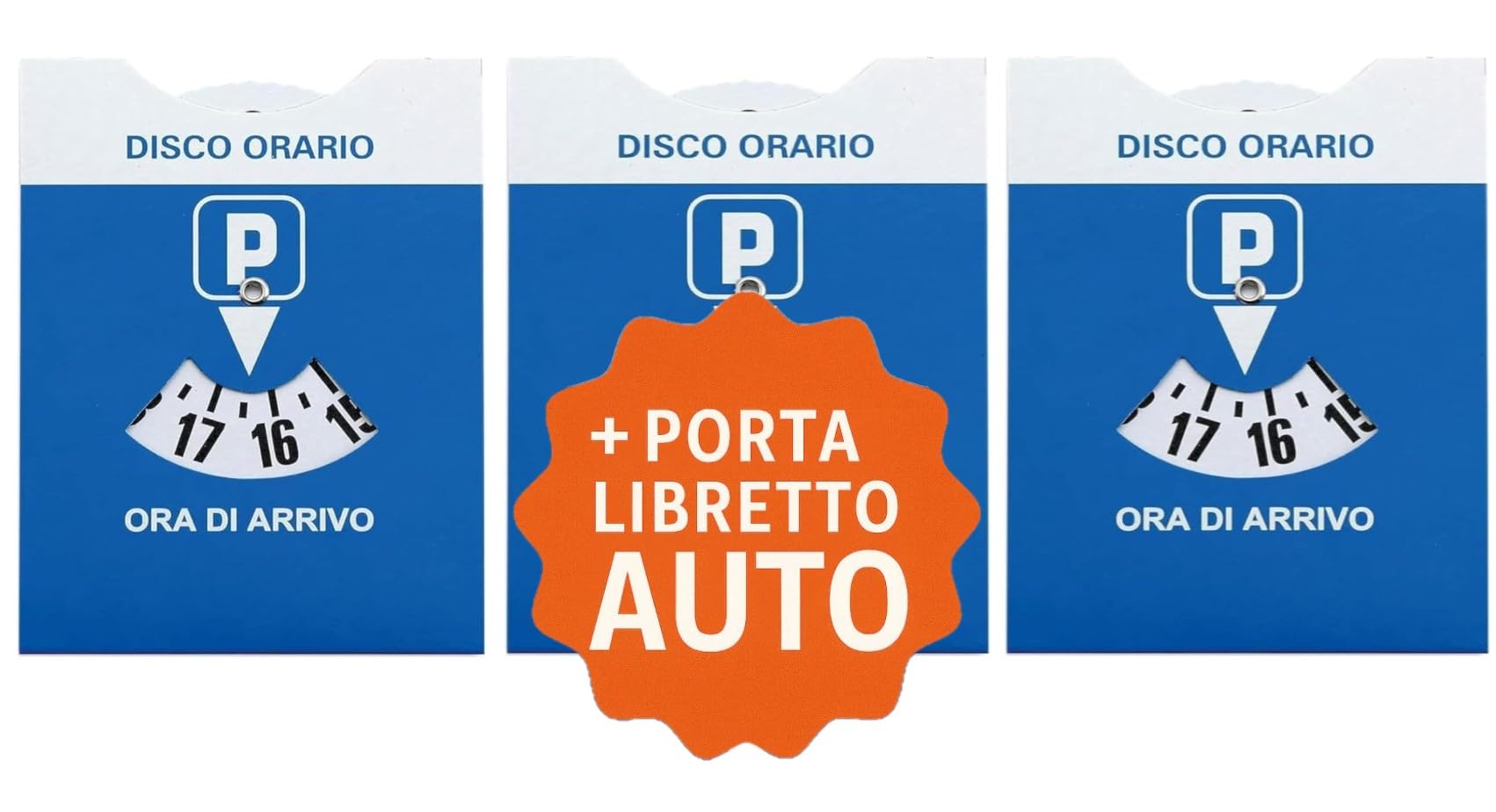 3 unidades – Disco horario para coche Maxi + Porta documentos de coche de plástico azul + bolsa protectora de PVC – 15 x 12 cm – Bienestar In Linea – Parquímetro, disco horario italiano para coche y