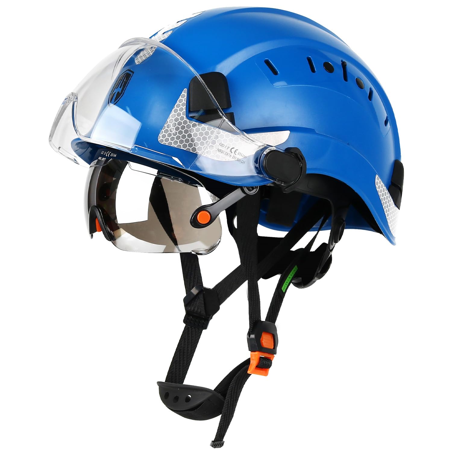 GREEN DEVIL Casco protettivo industriale certificato EN397 & EN166 con visiera colorata + trasparente, casco di sicurezza con doppia visiera per costruzione, artigianato e industriale, casco di
