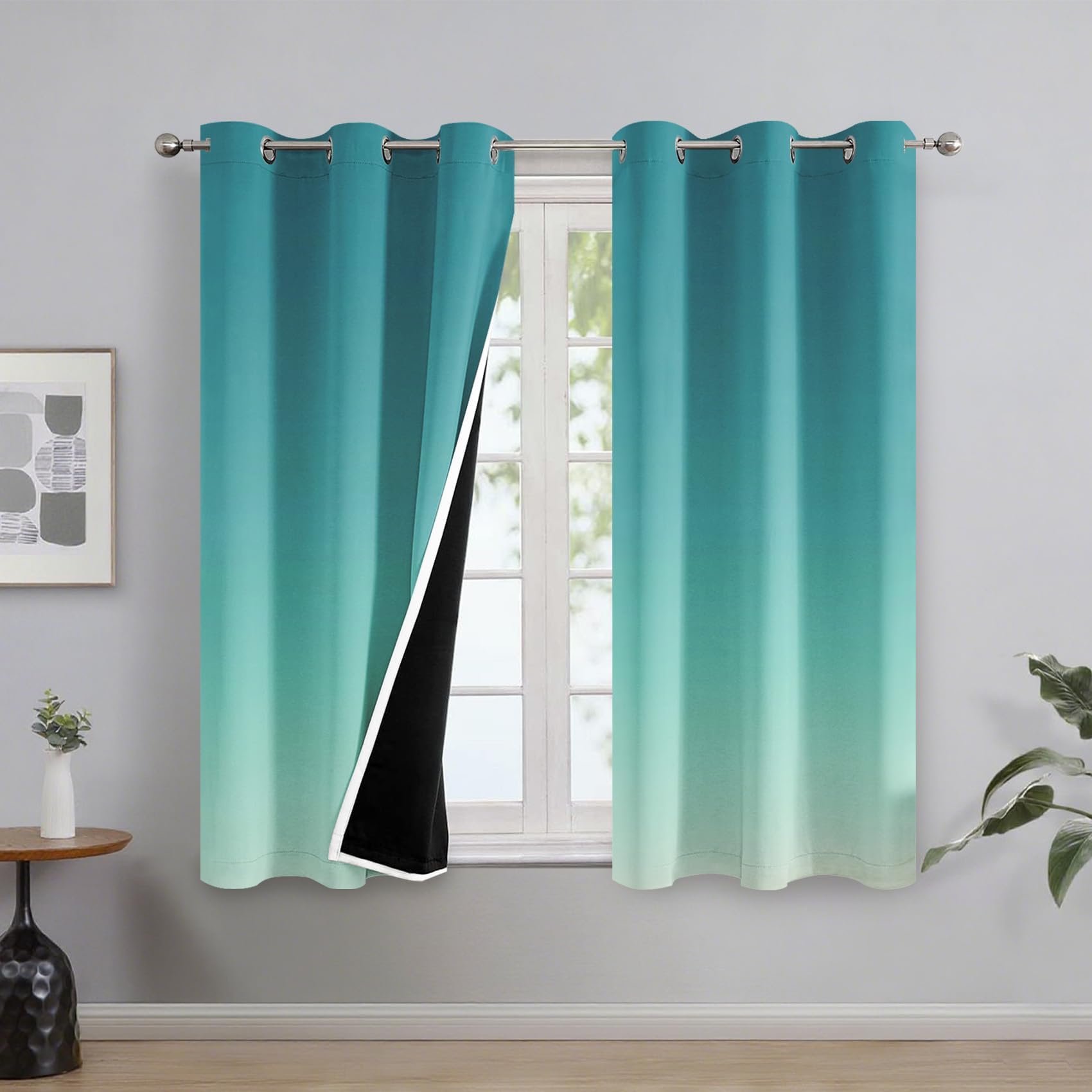 Blau Farbverlauf Vorhänge für Wohnzimmer Schlafzimmer Kinderzimmer 140x140cm(BxH) Ombré Vorhang Blickdicht Gardinen mit Ösen, Kälteschutz Thermo Verdunklungsvorhänge, 2er Set