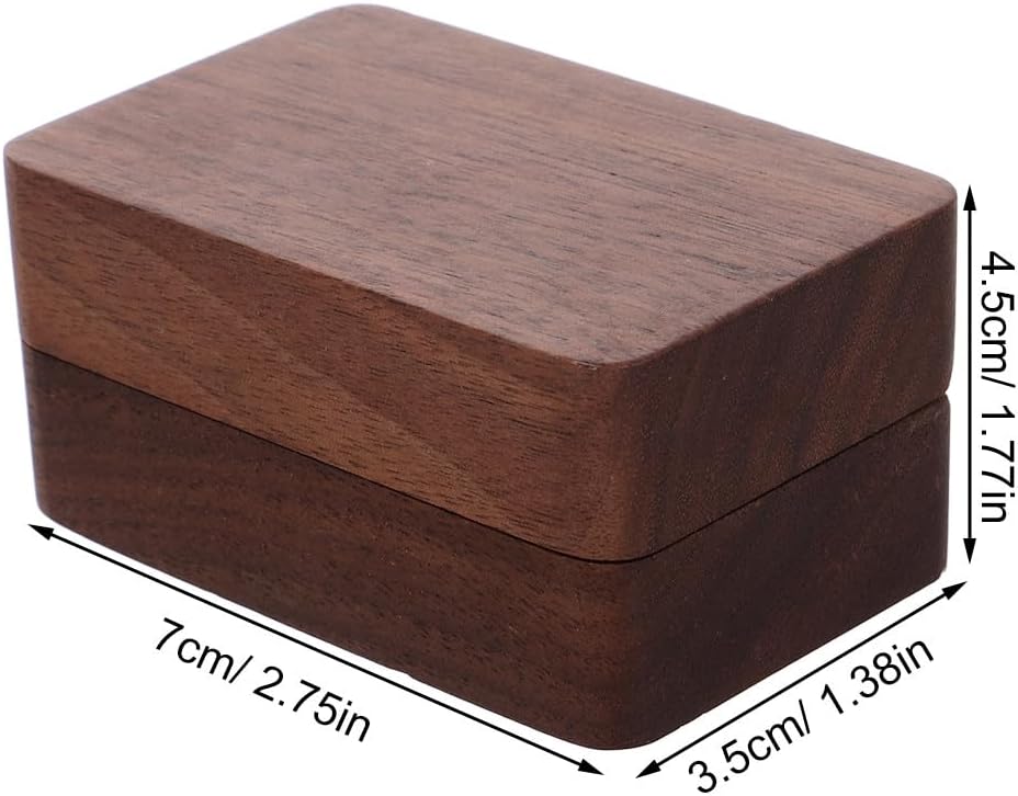 Wooden Ring Box Jewelry Case with Solid Walnut Lid, Rustic Black Proposal Ring Holder for Wedding, Engagement, Anniversary, Portable Trinket Storage 7.0 X 4.5 Cm