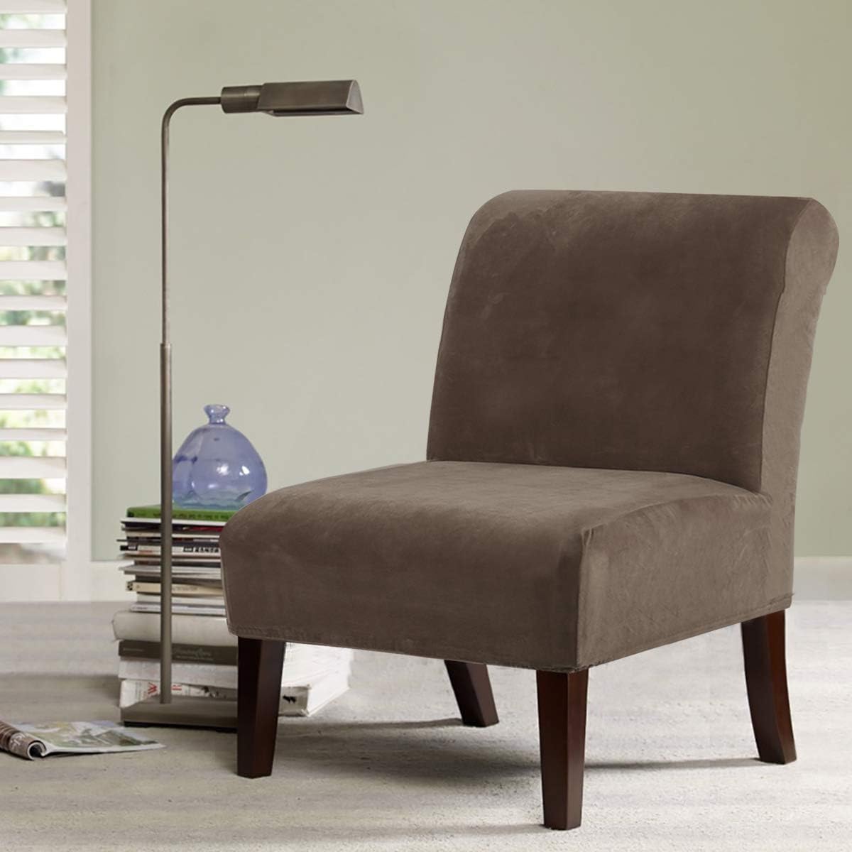 H.VERSAILTEX Armless Accent Chair Covers Thick Velvet Armless Chair Slipcovers High Stretch Chair Covers for Living Room Hotel Machine Washable Furniture Protector with Elastic Bottom, Taupe Taupe ACCENT CHAIR