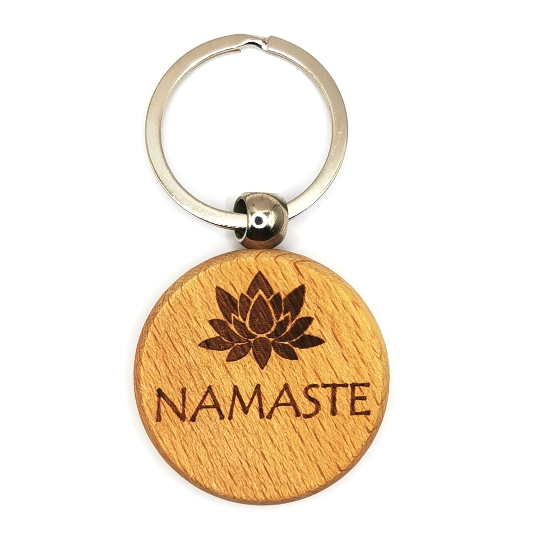 R. Heaven Namaste keyring with lotus flower lasered wood keychain 7cm