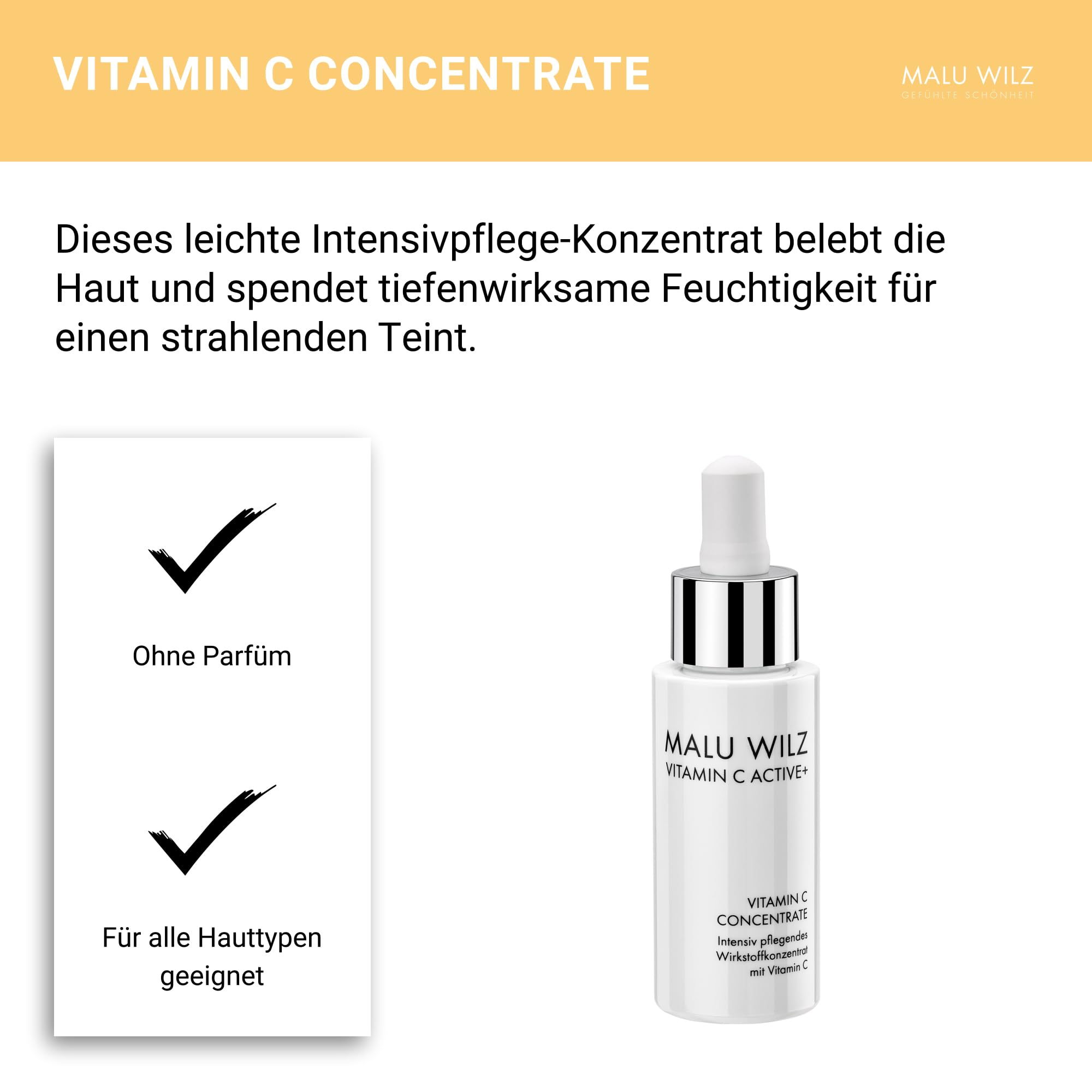 Malu Wilz Vitamin C Concentrate 30ml - Leichtes Vitamin C Konzentrat für schonende und effektive Gesichtspflege, Feuchtigkeitspflege für trockene Haut