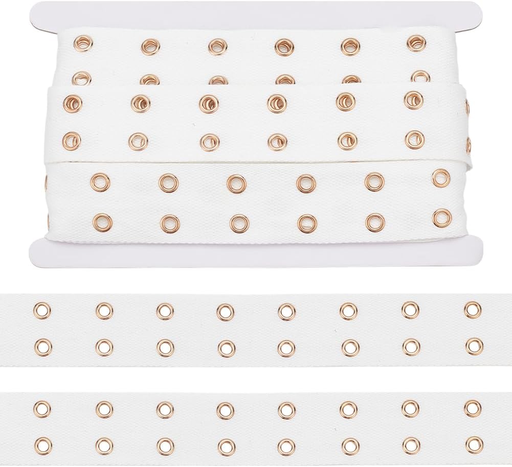 NBEADS 8 Yards Eyelet Tape, 1.5inch Wide Grommet Trim with 2-Row Golden Tone Stainless Steels Eyelets Polyester Eyelet Twill Tape for Sewing Garment Corset Shirt Shoes Dress Skirt, Black, Hole: 9mm
