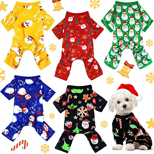 5 Pieces Dog Christmas Pajamas Dog Christmas Pets Jumpsuit Dog Puppy Rompers Bodysuit Christmas Style Puppy Clothes Christmas Dog Outfit Apparel For Pets Puppy Dog Cat(Fit 5.5-7.7 Lbs) #TOP11