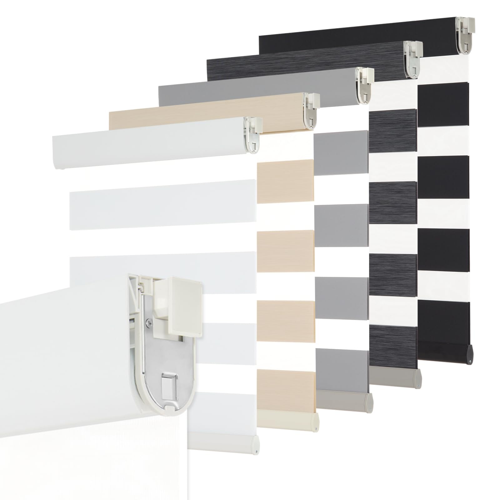 Persilux No Drill No Tool Custom Size Zebra Blind Dual Layer Privacy for Day and Night Window Blinds Light Filtering Cordless Windows Shades for Windows,Easy to Install Thermal Insulated Blinds,White