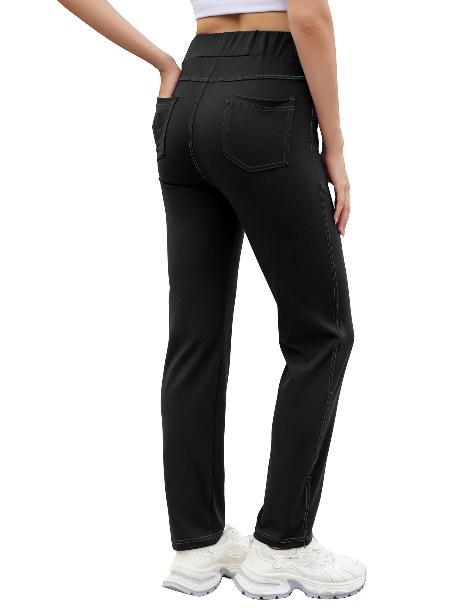 AVAMO Tapered Lounge Pants for Women 4-Way Stretchy Casual Dress Work Athletic Travel Workout Sweatpants with 4 Pockets Black L