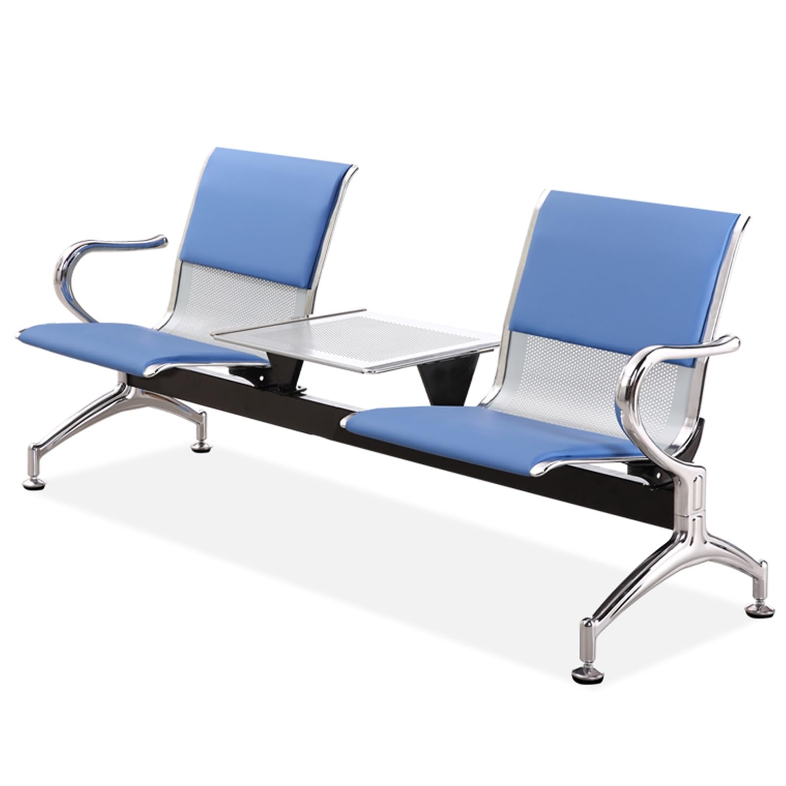 AYCDL Reception Bench with Table, Office Guest Chair with Armrest and Backrest, Leather Upholstered Seating for Business Environments,Purple,Blue