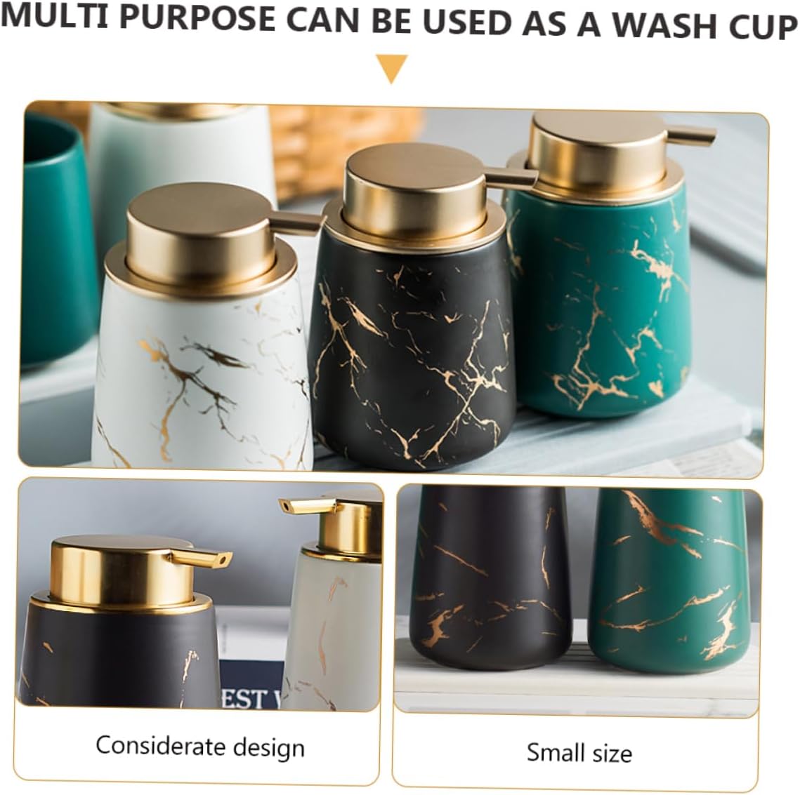 PRETYZOOM Ceramic Bathroom Washing Cup Set 4-Piece Toothbrush Holder Toothpaste Cup Lotion Bottle Dark Green for Home and Travel Use