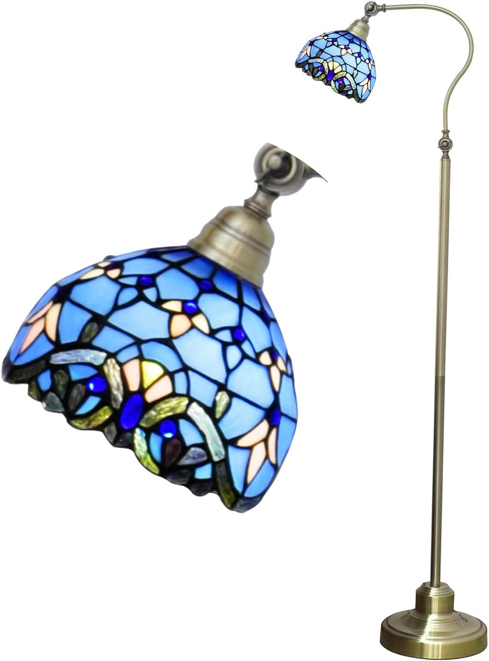 IUokLU Tiffany Floor Lamp, Blue Baroque 8" Stained Glass Standing Lamp, 59" Tall,Gooseneck Adjustable Corner Reading Light for Bedroom Living Room Office Decor