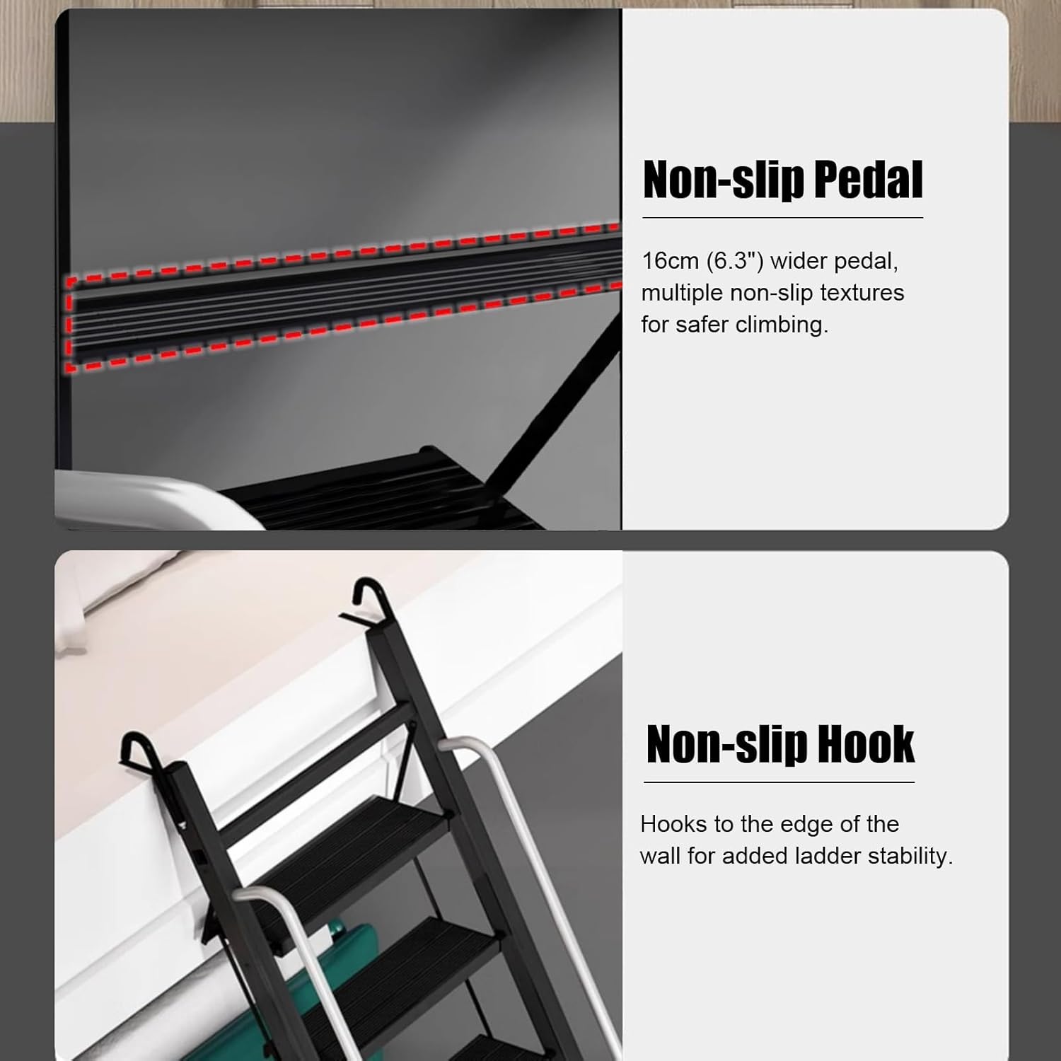 Black Aluminum Egress Ladder, 12-Step Foldable Attic/Basement/Roof Ladder with Handrail, Adjustable Height 6.5-10.8 ft, Perfect for Window Wells.