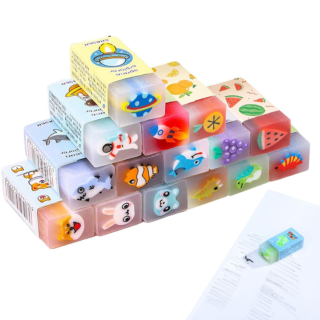 15 Pezzi Gomme da Cancellare per Bambini - con Motivo Divertente - 15 Stili Carini con Motivi Diversi - Ideali per Scuola, Ufficio e Regali per Studenti