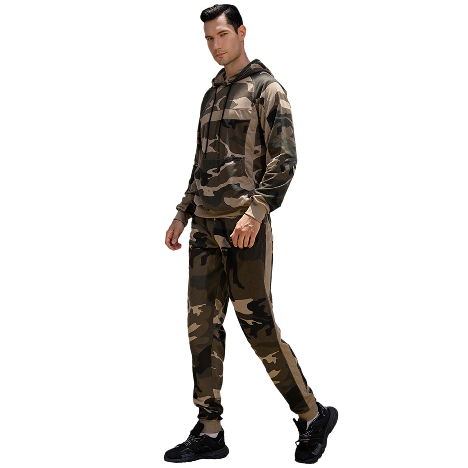 Hombre Conjunto de Chándal Camuflaje 2 Piezas Sudaderas con Capucha y Pantalones de Chándal Ropa Deportiva Informal