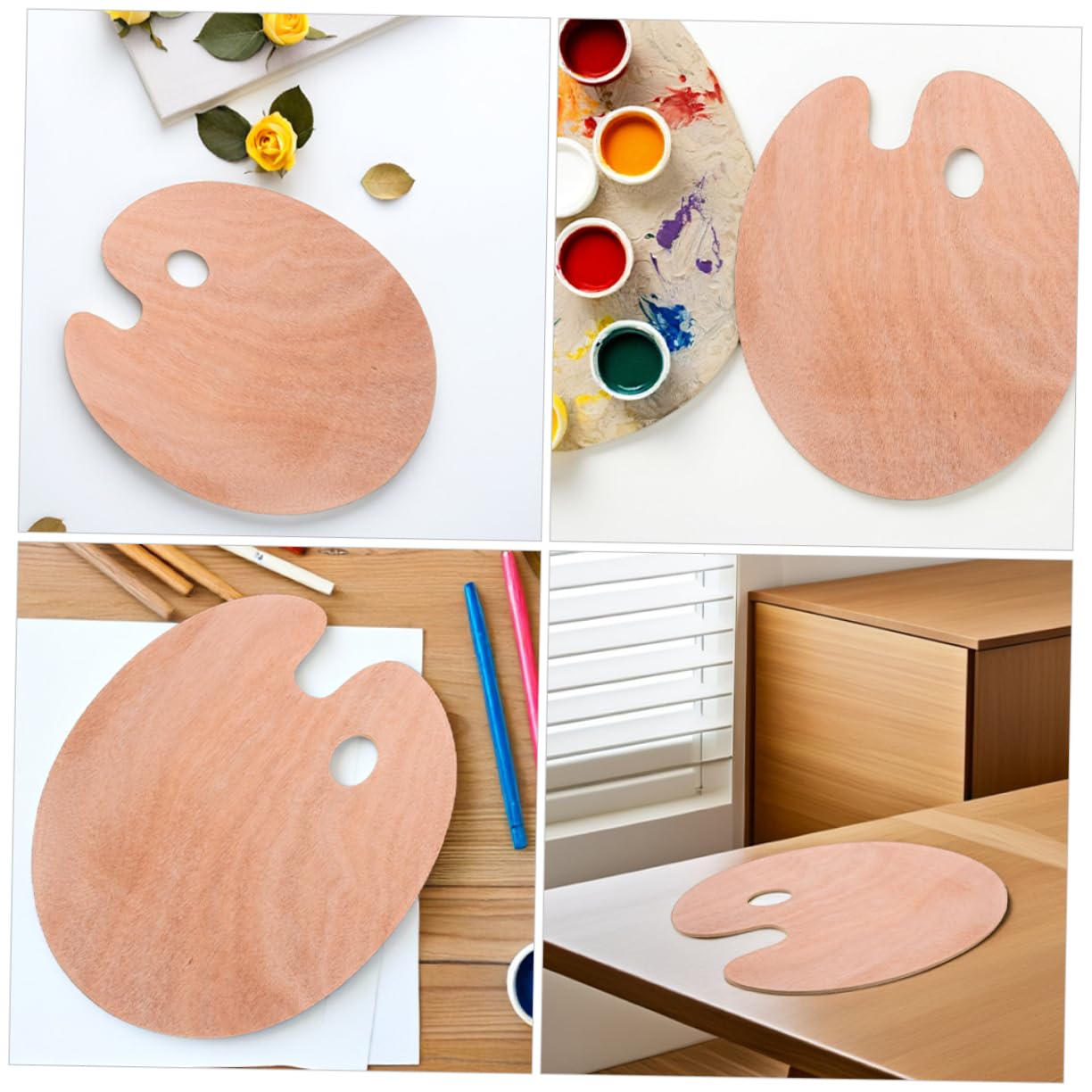 Veemoon 2 Stück Ovale Holz Mischpalette mit Daumenloch Ergonomisch für Öl und Gouachefarben zum Malen und Farbmischen