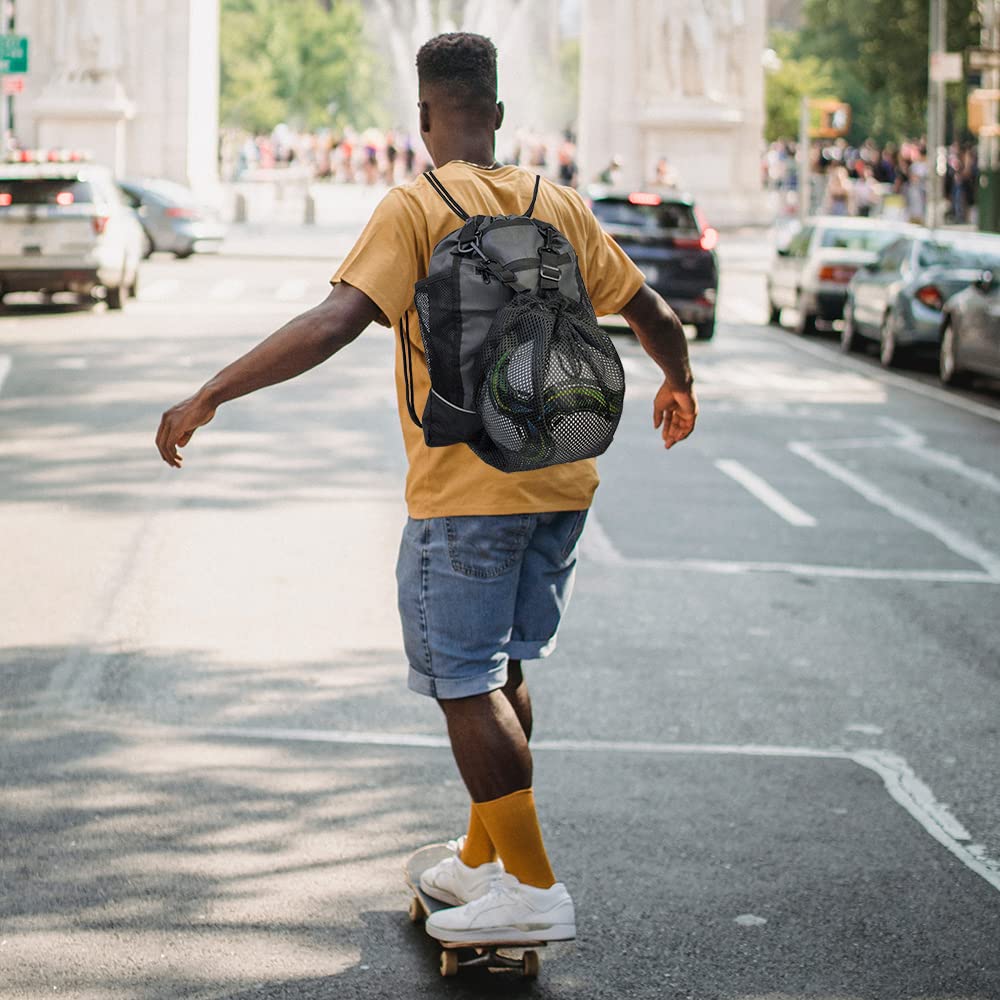 Mochila para Pelotas de Baloncesto, Cuerdas Deportiva, Incluye Inflador Portátil Negro