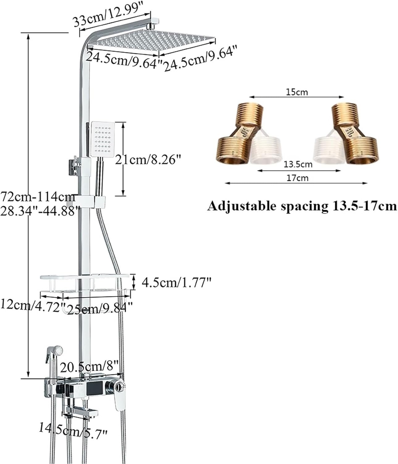 Chrome Thermostatic Digital Display Shower Faucet Set Rainfall Bathtub Tap With Bathroom Shelf Bidet Faucets Shower Bath System(Black 10 inch)