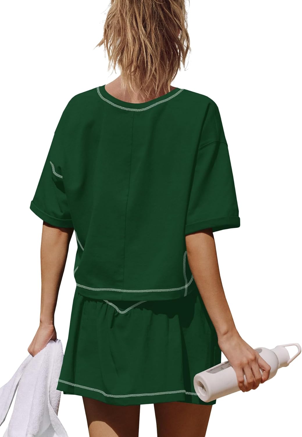 Panadila Womens Workout Set 2 Piece Outfits Skirt Set Matching Sets Crop Tops and Skirt with Shorts Sets with Pockets