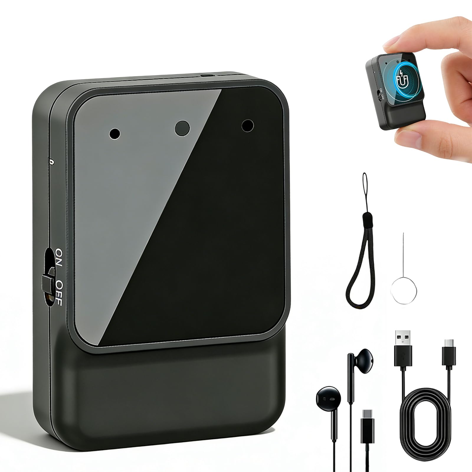 Registratore vocale da 64 GB, mini dispositivo di ascolto spia con cancellazione del rumore, registratore vocale One Touch, registratore vocale ricaricabile, USB, spionaggio con cuffie per interviste